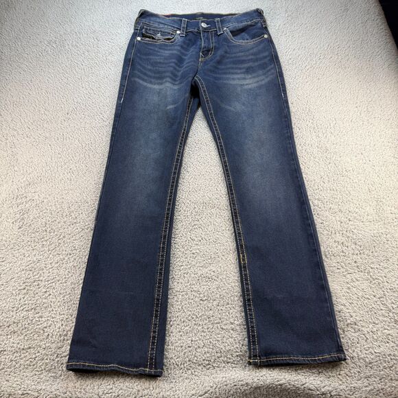 True Religion Ricky Jeans 33x33 Big T Relaxed Straight Flap Pocket Blue Denim - Picture 2 of 14